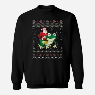 Ugly Frogs Xmas Gift Funny Santa Riding Frog Christmas Sweatshirt Sweatshirt | Crazezy