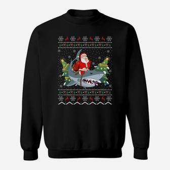 Ugly Shark Xmas Gift Funny Santa Riding Shark Christmas Sweatshirt Sweatshirt | Crazezy UK