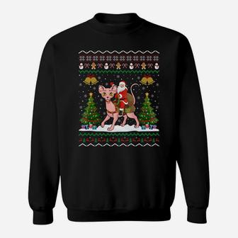 Ugly Sphynx Cat Xmas Gift Santa Riding Sphynx Cat Christmas Sweatshirt Sweatshirt | Crazezy DE