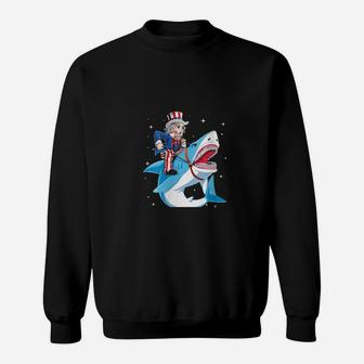 Uncle Sam Riding Shark 4Th Of July American Flag Sweatshirt - Monsterry