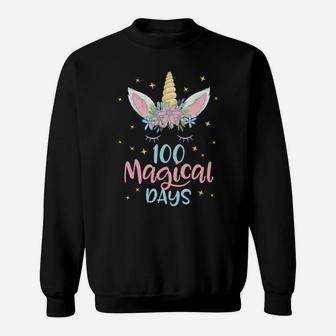 Unicorn 100 Magical Days Happy 100Th Day Of School Girls Sweatshirt Sweatshirt | Crazezy