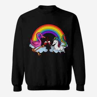 Unicorn And Flamingo Bird Funny Rainbow Wine Party Sweatshirt - Thegiftio UK