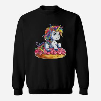 Unicorn Donut Girls Kids Rainbow Doughnicorn Squad Sweatshirt | Crazezy