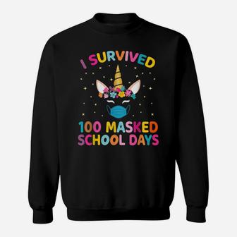Unicorn I Survived 100 Masked School Days Teacher Kids Girls Sweatshirt | Crazezy