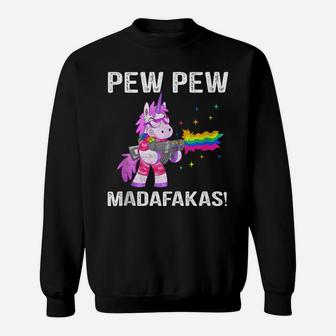 Unicorn Pew Pew Madafakas Vintage Crazy Cat Funny Graphic Sweatshirt | Crazezy CA