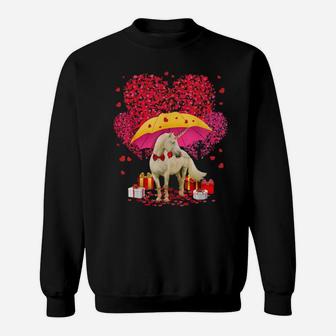 Unicorn Valentines Day Three Tree And Raining Hearts Sweatshirt - Monsterry