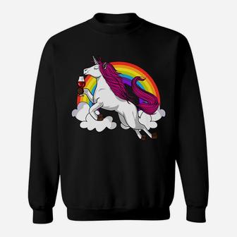 Unicorn Wine Drinking Funny Party Magical Rainbow Sweatshirt - Thegiftio UK