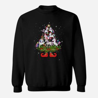 Unicorns Christmas Tree Lights Funny Santa Hat Lover Sweatshirt | Crazezy CA