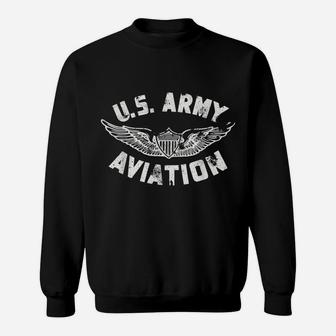 US Army Aviation Cool Distressed Patriotic Top Tee Sweatshirt | Crazezy