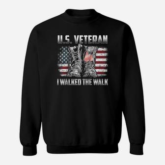 Us Veteran I Walked The Walk Combat Boots Dogtag Usa Flag Raglan Baseball Tee Sweatshirt | Crazezy