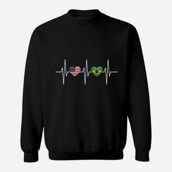 Usa Brazil Heartbeat America Brazilian Flag Heart Sweatshirt | Crazezy DE