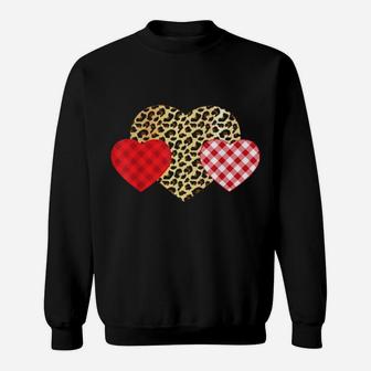 Valentine Hearts Love Leopard Plaid Vintage Apparel Sweatshirt - Monsterry