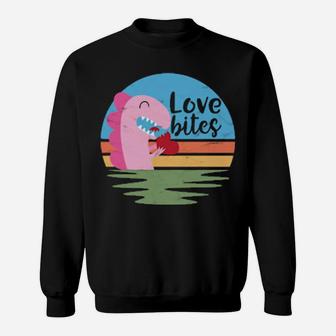 Valentines Day Cute Dinosaur Love Bites Retro Vintage Sweatshirt - Monsterry UK