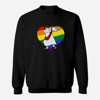 Valentines Day Dabbing Jesus Gay Lgbt Rainbow Heart God Tee Sweatshirt - Thegiftio UK