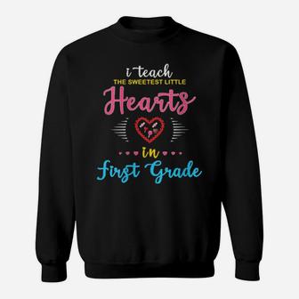 Valentines Day Teacher First 1St Gradecute Hearts Teach Sweatshirt - Monsterry
