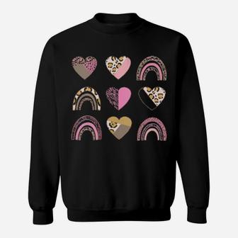 Valentine's Hearts Leopard Print Pink Rainbow Aesthetic Sweatshirt - Monsterry