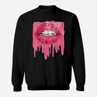 Valentines Pink Dripping Melting Lips Sweatshirt - Monsterry