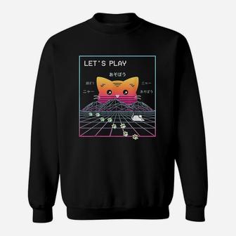 Vaporwave Synthwave Outrun 80s Retro Sunset Japanese Cat Sweatshirt - Thegiftio
