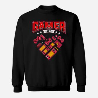 Video Gamer At Heart Gift Mens Boys Valentines Day Sweatshirt | Crazezy AU