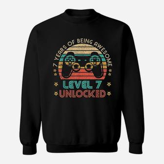 Vintage 7Th Birthday Level 7 Unlocked Funny Gamer Sweatshirt | Crazezy UK