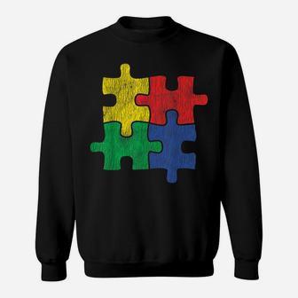 Vintage Autism Colorful Puzzle, Kids Autism Awareness Gift Sweatshirt | Crazezy