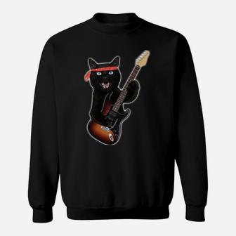 Vintage Black Cat Lover, Retro Style Cats Gift Guitar Sweatshirt | Crazezy