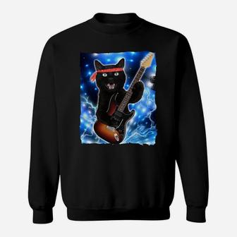 Vintage Black Cat Lover Retro Style Cats Gift Guitar Sweatshirt | Crazezy AU