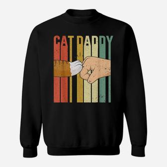 Vintage Cat Daddy Fist Bump Funny Cat Dad Mens Fathers Day Sweatshirt | Crazezy UK