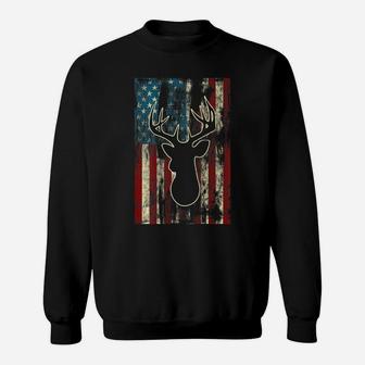 Vintage Distressed Patriotic Deer Hunting American Usa Flag Sweatshirt | Crazezy DE