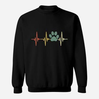 Vintage Dog Heartbeat Retro Paw Print Love Dogs Sweatshirt | Crazezy