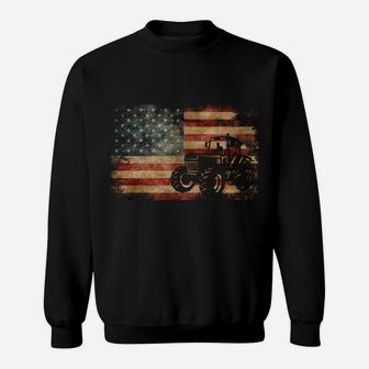 Vintage Farm Tractor American Flag Patriotic Farming Usa Sweatshirt | Crazezy