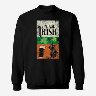 Vintage Irish St Patricks Day With Shamrock Fiddle And Beer Sweatshirt - Monsterry DE