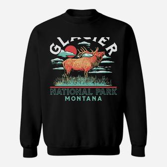 Vintage Montana Bull Elk Glacier National Park Retro Sweatshirt | Crazezy