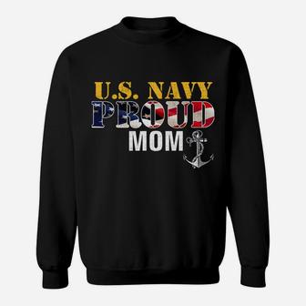 Vintage Navy Proud Mom With US American Flag Gift Sweatshirt | Crazezy CA