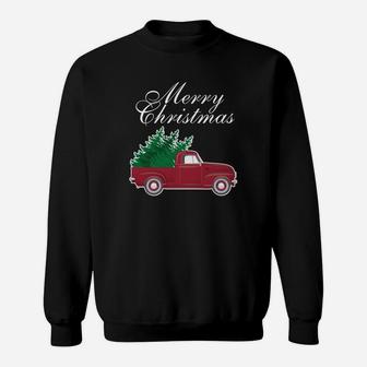 Vintage Red Truck Merry Christmas Tree Pajamas Pj Sweatshirt Sweatshirt | Crazezy