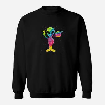 Vintage Retro 1970S Tie Dye Groovy Alien Peace Sweatshirt | Crazezy