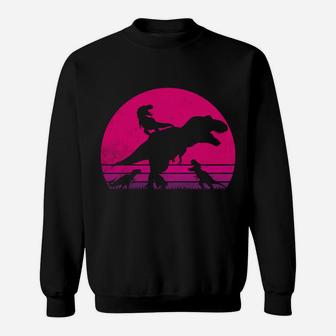 Vintage Retro 3 Kids Mamasaurus Sunset Funny Gift For Mother Sweatshirt | Crazezy AU
