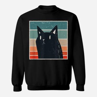 Vintage Retro Black Cat Colourful Sunset Art Cats Lover Gift Sweatshirt | Crazezy