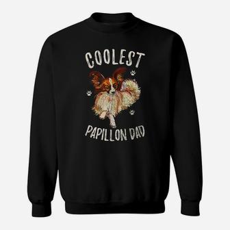 Vintage Retro Coolest Papillon Dad Funny Puppy Owner Lover Sweatshirt | Crazezy