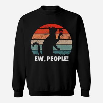 Vintage Retro Ew, People Funny Cat Drinking Wine Lovers Gift Sweatshirt | Crazezy DE