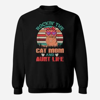 Vintage Rockin' The Cat Mom And Aunt Life Mother's Day Gift Sweatshirt | Crazezy UK