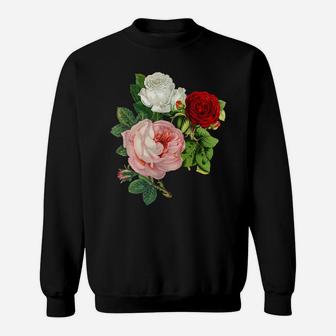 Vintage Roses Flower Floral Illustration Blossom Lovers Gift Sweatshirt | Crazezy