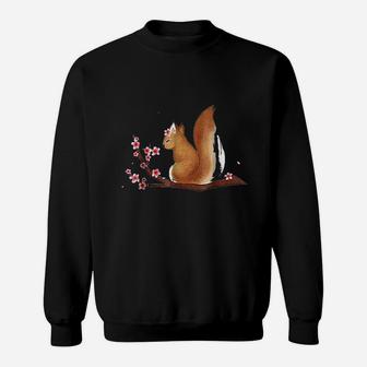 Vintage Squirrel Japanese Cherry Blossom Flower Sweatshirt | Crazezy