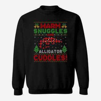 Warm Snuggles And Alligator Cuddles Ugly Alligator Christmas Sweatshirt Sweatshirt | Crazezy