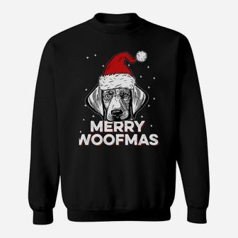 Weimaraner Wearing Christmas Santa Hat | Merry Woofmas Sweatshirt Sweatshirt | Crazezy CA