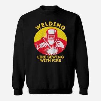 Welding Like Sewing With Fire Welder Apparel Raglan Baseball Tee Sweatshirt | Crazezy CA