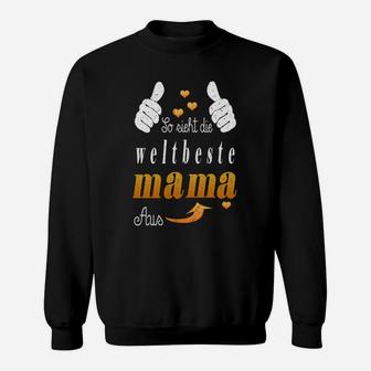 Weltbeste Mama Sweatshirt mit Daumen-Hoch & Herzchen, Personalisiertes Design - Seseable