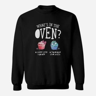 Whats In The Oven Gender Reveal Party Cupcake Or Stud Muffin Sweatshirt | Crazezy