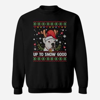 White Boxer Dog Reindeer Christmas Gift Ugly Sweater Sweatshirt Sweatshirt | Crazezy