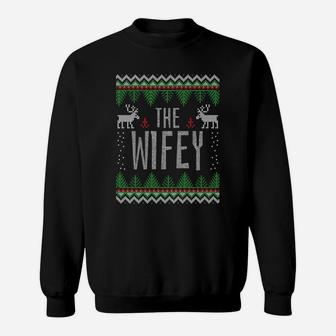 Wifey Hubby Matching Ugly Christmas Sweater Party Sweatshirt Sweatshirt | Crazezy